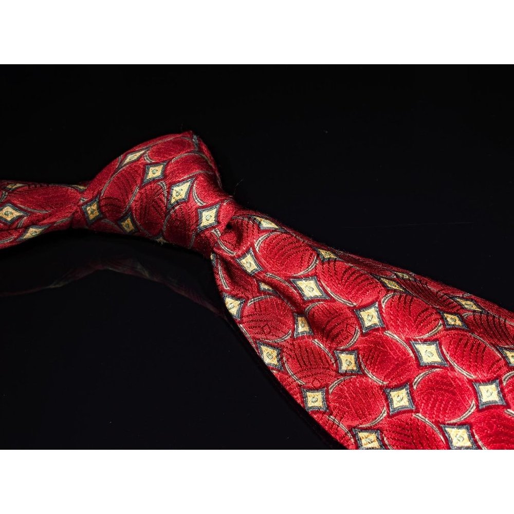 Villa Bolgheri Red Pale Yellow Geometric 100% Silk Men's Designer Tie